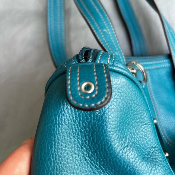 Tiganello Blue Teal Pebbled Leather Slouchy Purse Bag - Picture 5 of 11